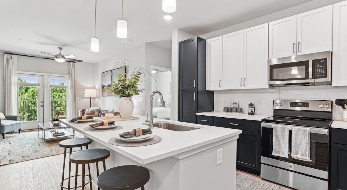 a kitchen with a sink and a table